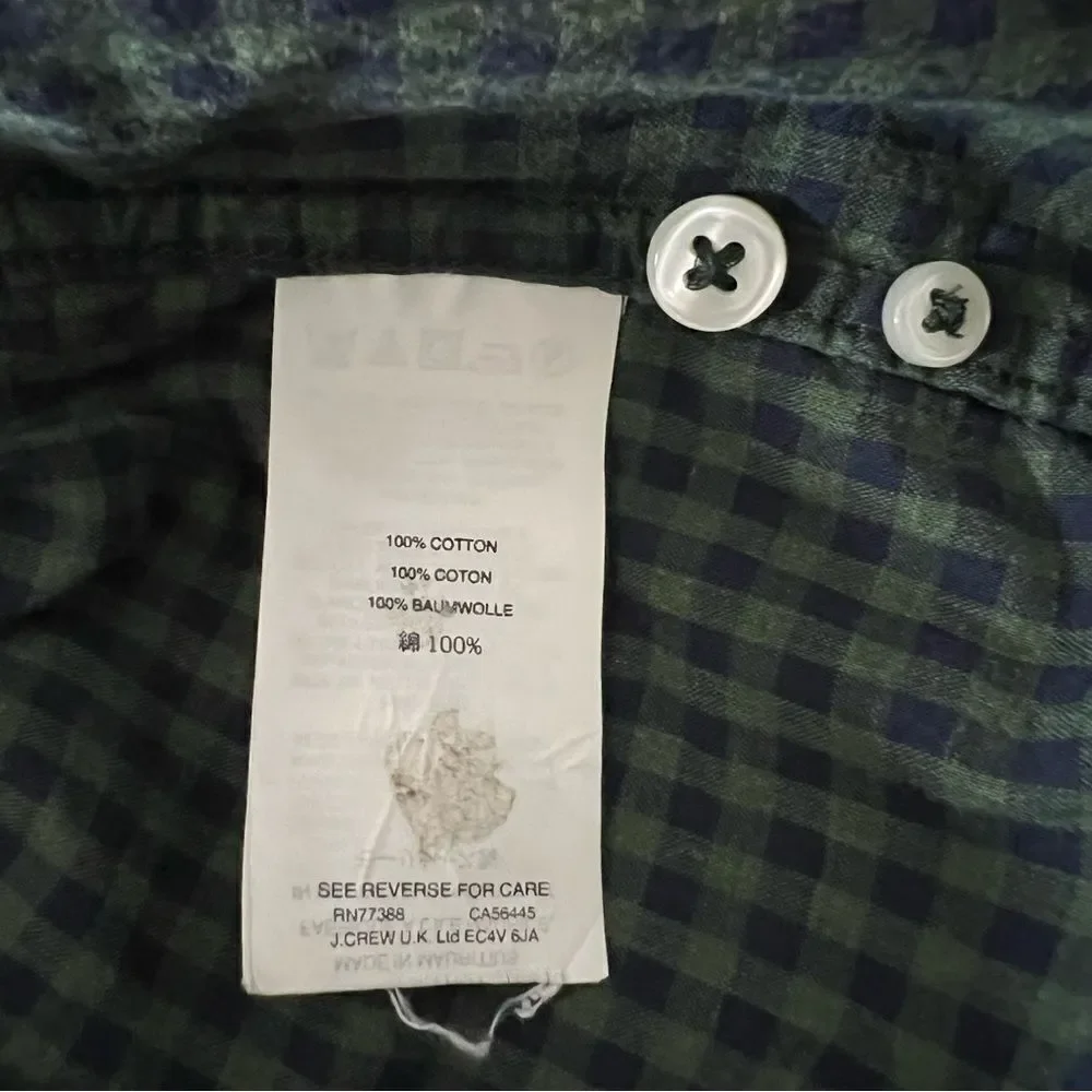 J Crew Shirt Mens Medium Green Blue Button Down Checkered Classic Cotton Preppy
